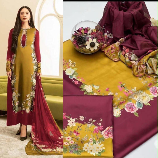 Shamooz Silk 3pc With Silk Dupatta
