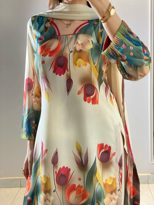 Shamooz Silk 3pc With Silk Dupatta