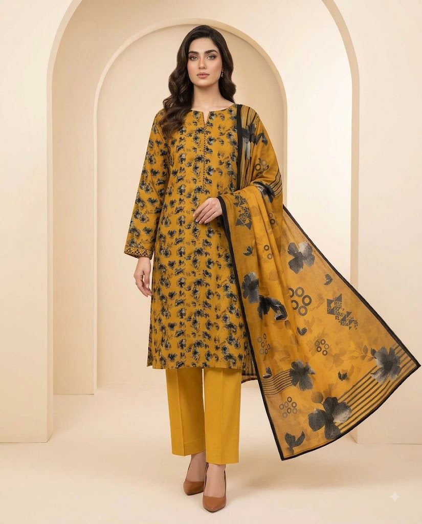 BAROQUE DIGITALUNSTITCHED 3 PIECE PREMIUM LINEN LADIES SUIT