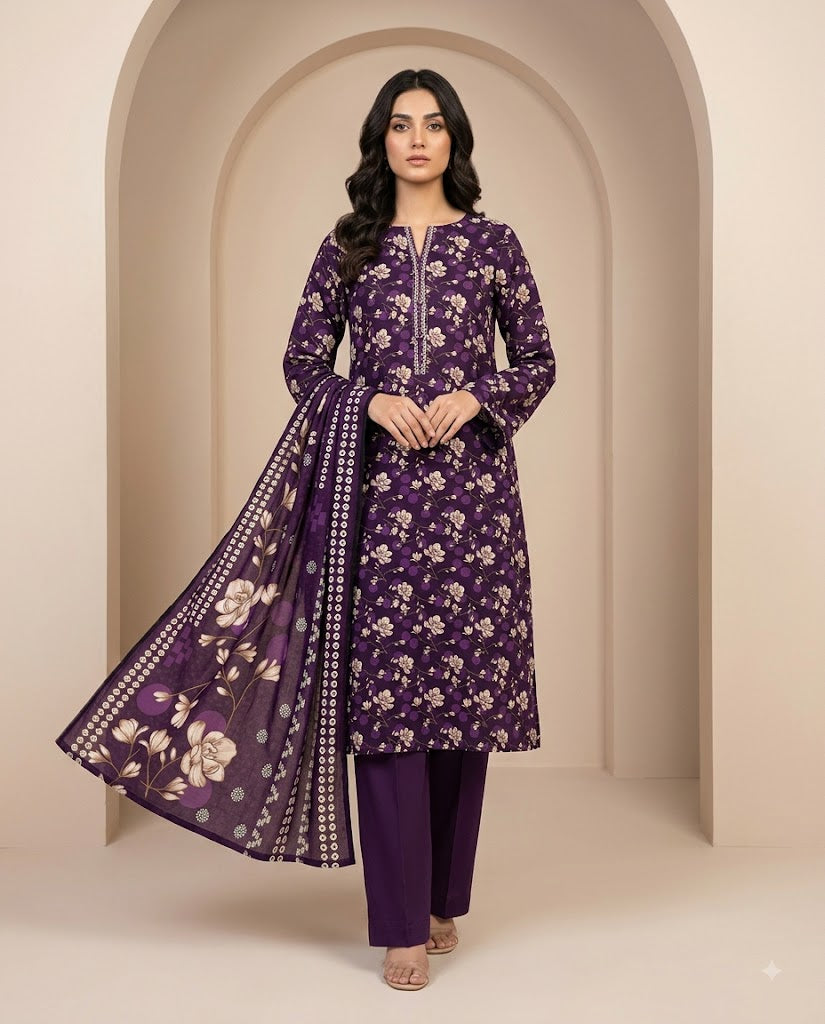 BAROQUE DIGITALUNSTITCHED 3 PIECE PREMIUM LINEN LADIES SUIT