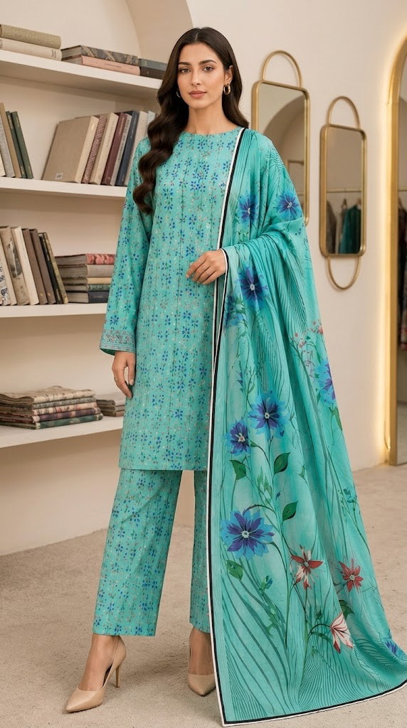 GULAHMAD DIGITALUNSTITCHED 3 PIECE ALLOVER PREMIUM LINEN LADIES SUIT
