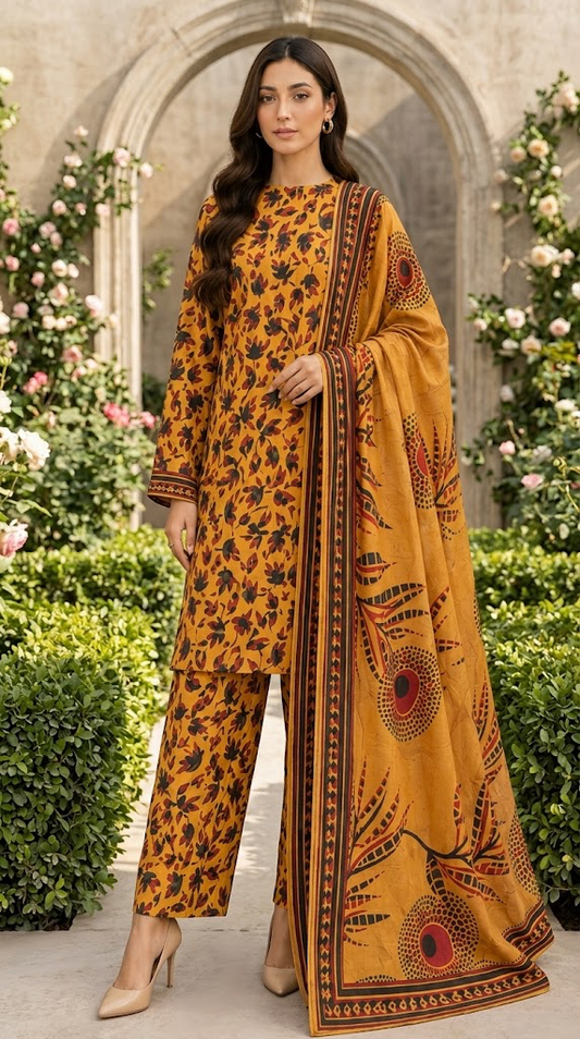 GULAHMAD DIGITALUNSTITCHED 3 PIECE ALLOVER PREMIUM LINEN LADIES SUIT