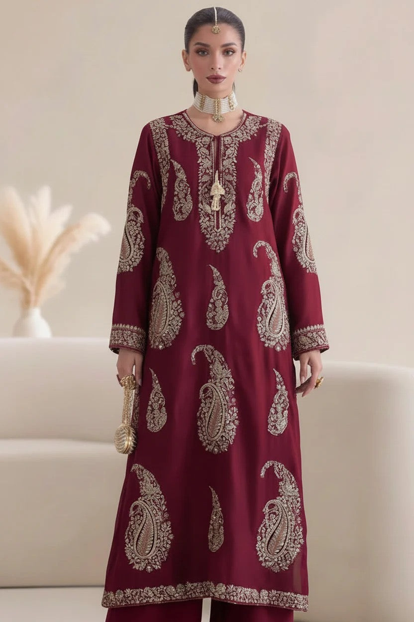 DESIGNER SILK EMB 2PC