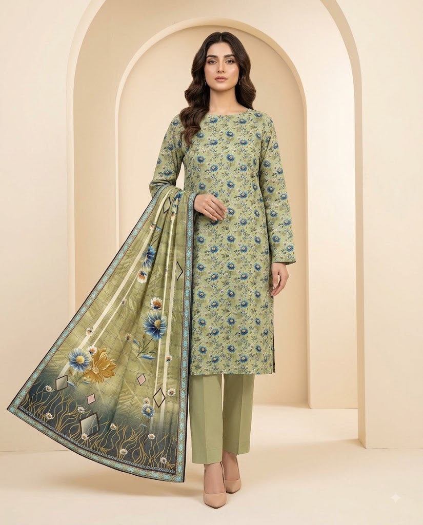 BAROQUE DIGITALUNSTITCHED 3 PIECE PREMIUM LINEN LADIES SUIT