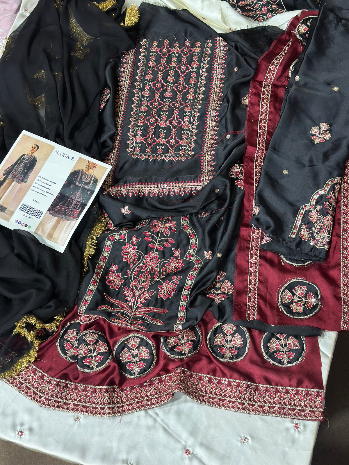 DESIGNER SILK EMB 3PC WITH PATCHES