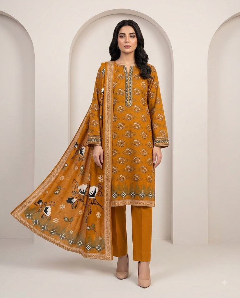 BAROQUE DIGITALUNSTITCHED 3 PIECE PREMIUM LINEN LADIES SUIT