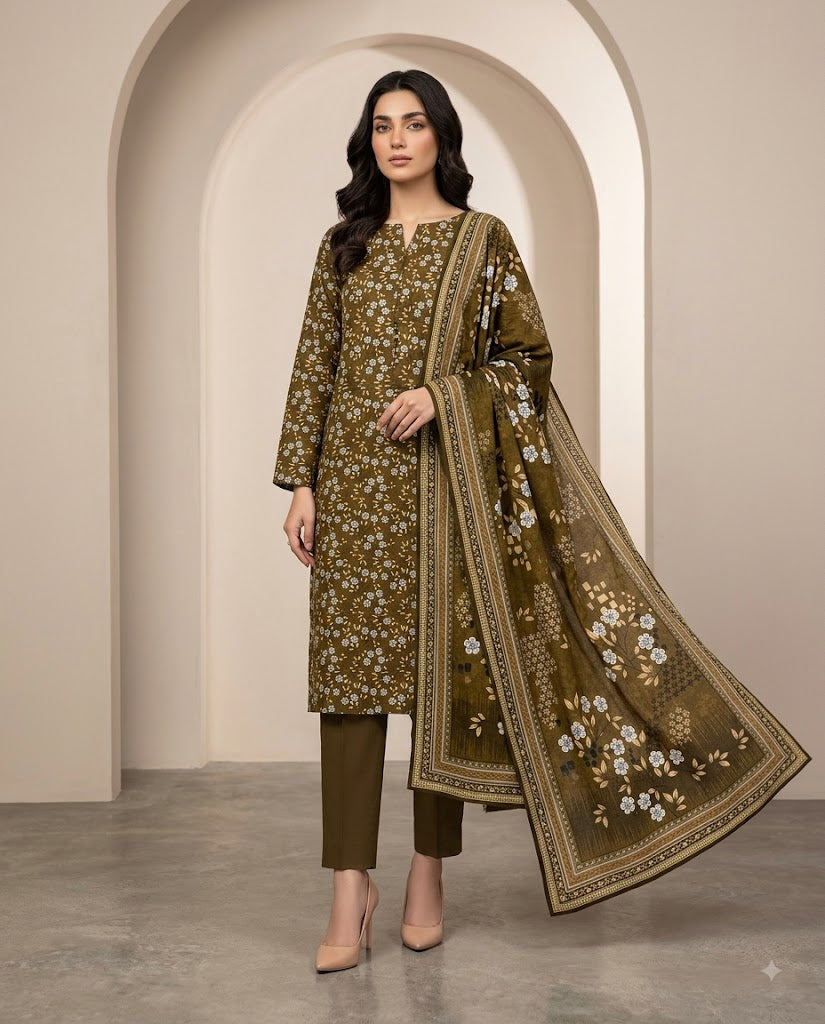 BAROQUE DIGITALUNSTITCHED 3 PIECE PREMIUM LINEN LADIES SUIT