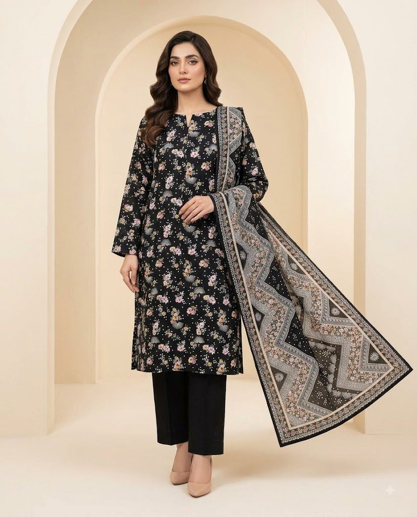 BAROQUE DIGITALUNSTITCHED 3 PIECE PREMIUM LINEN LADIES SUIT