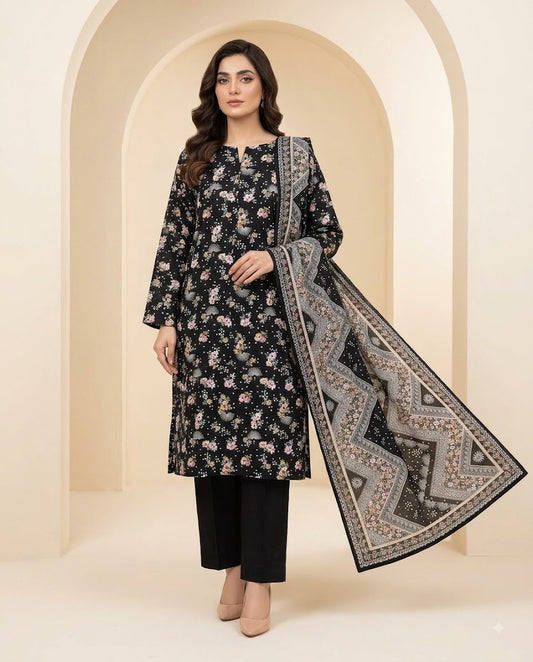 BAROQUE DIGITALUNSTITCHED 3 PIECE PREMIUM LINEN LADIES SUIT