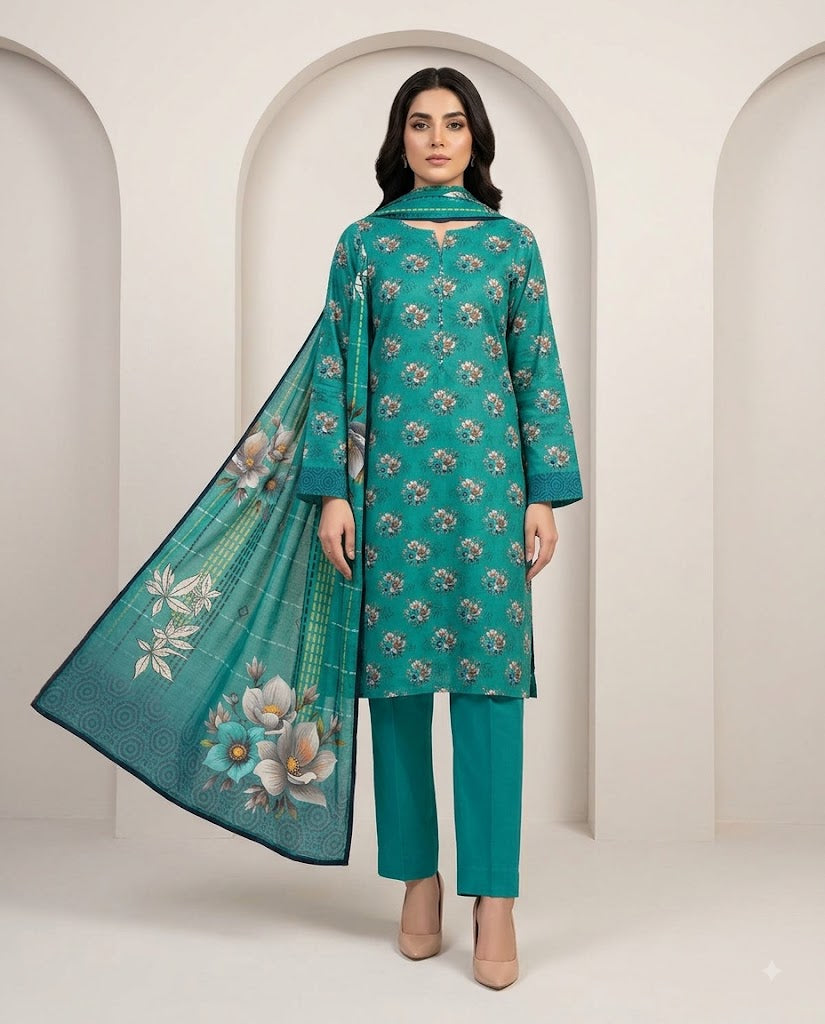 BAROQUE DIGITALUNSTITCHED 3 PIECE PREMIUM LINEN LADIES SUIT