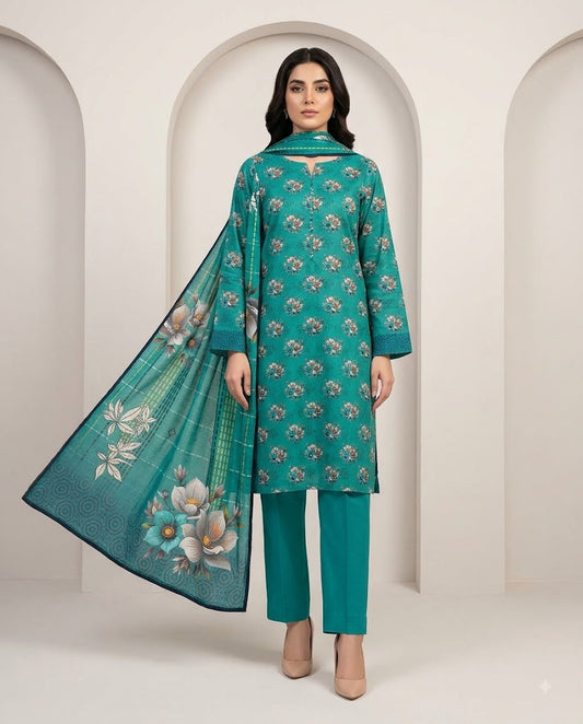 BAROQUE DIGITALUNSTITCHED 3 PIECE PREMIUM LINEN LADIES SUIT