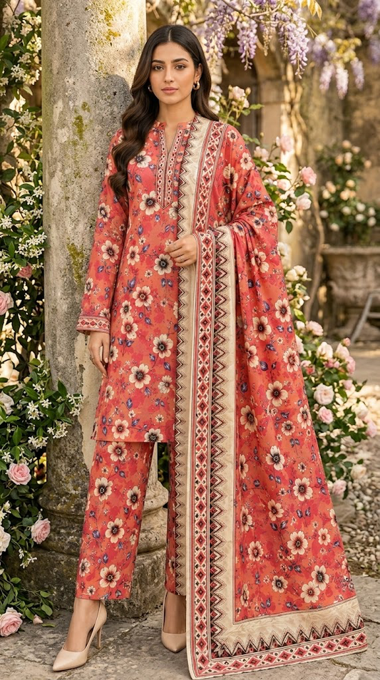 GULAHMAD DIGITALUNSTITCHED 3 PIECE ALLOVER PREMIUM LINEN LADIES SUIT