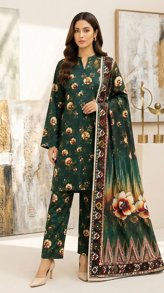 GULAHMAD DIGITALUNSTITCHED 3 PIECE ALLOVER PREMIUM LINEN LADIES SUIT