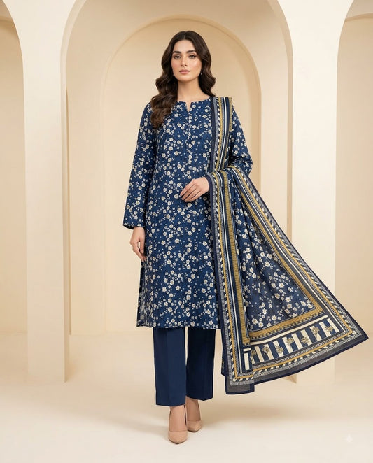 BAROQUE DIGITALUNSTITCHED 3 PIECE PREMIUM LINEN LADIES SUIT