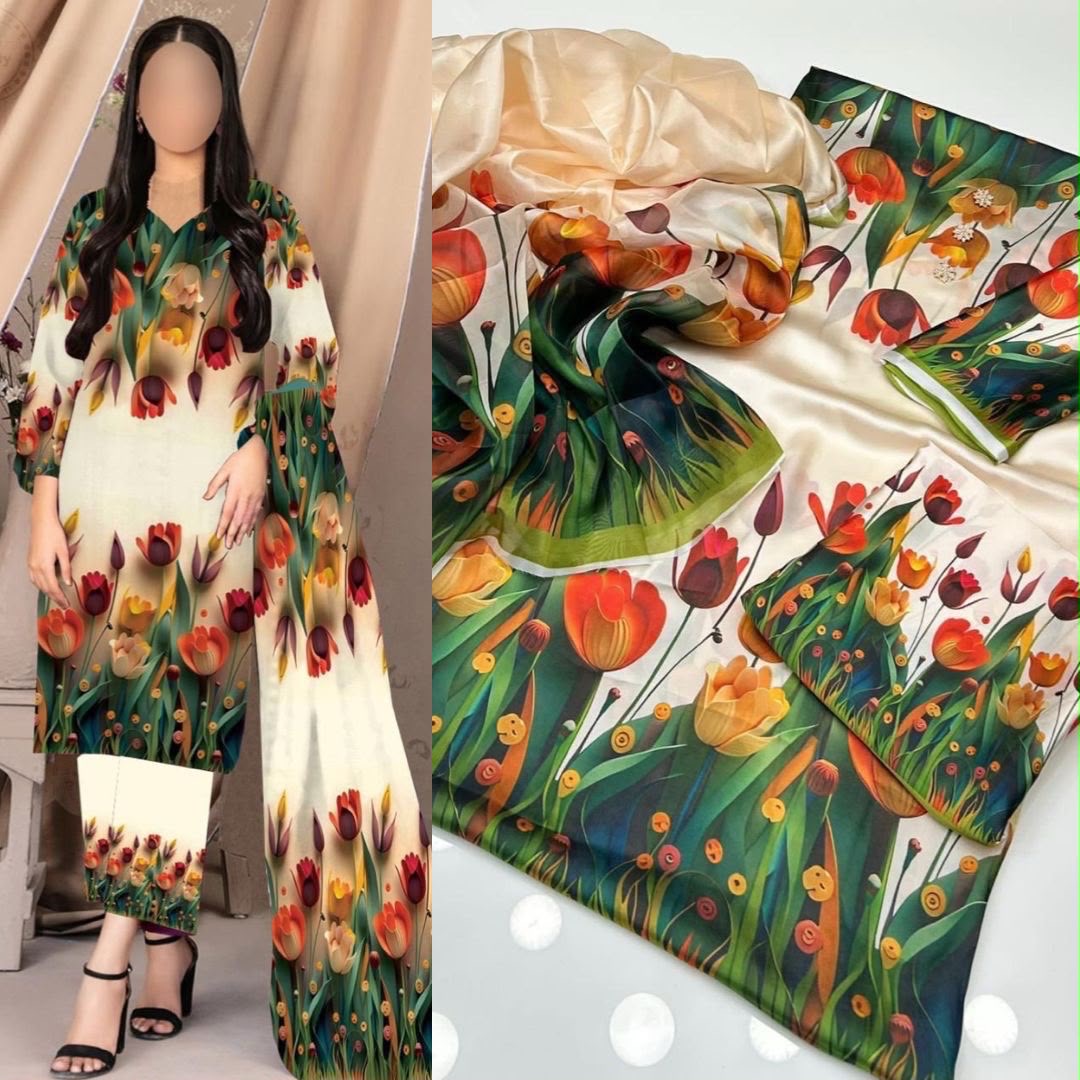 Shamooz Silk 3pc With Silk Dupatta