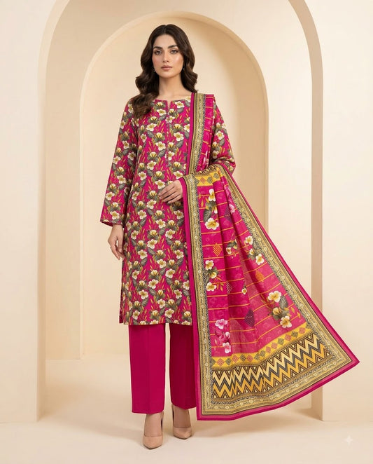 BAROQUE DIGITALUNSTITCHED 3 PIECE PREMIUM LINEN LADIES SUIT