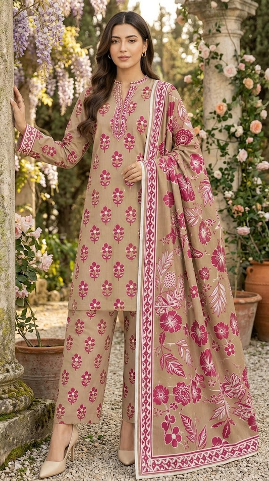 GULAHMAD DIGITALUNSTITCHED 3 PIECE ALLOVER PREMIUM LINEN LADIES SUIT