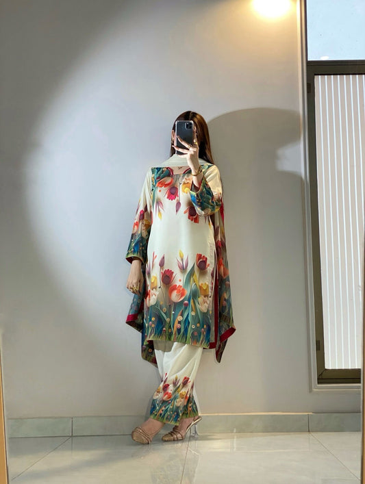 Shamooz Silk 3pc With Silk Dupatta