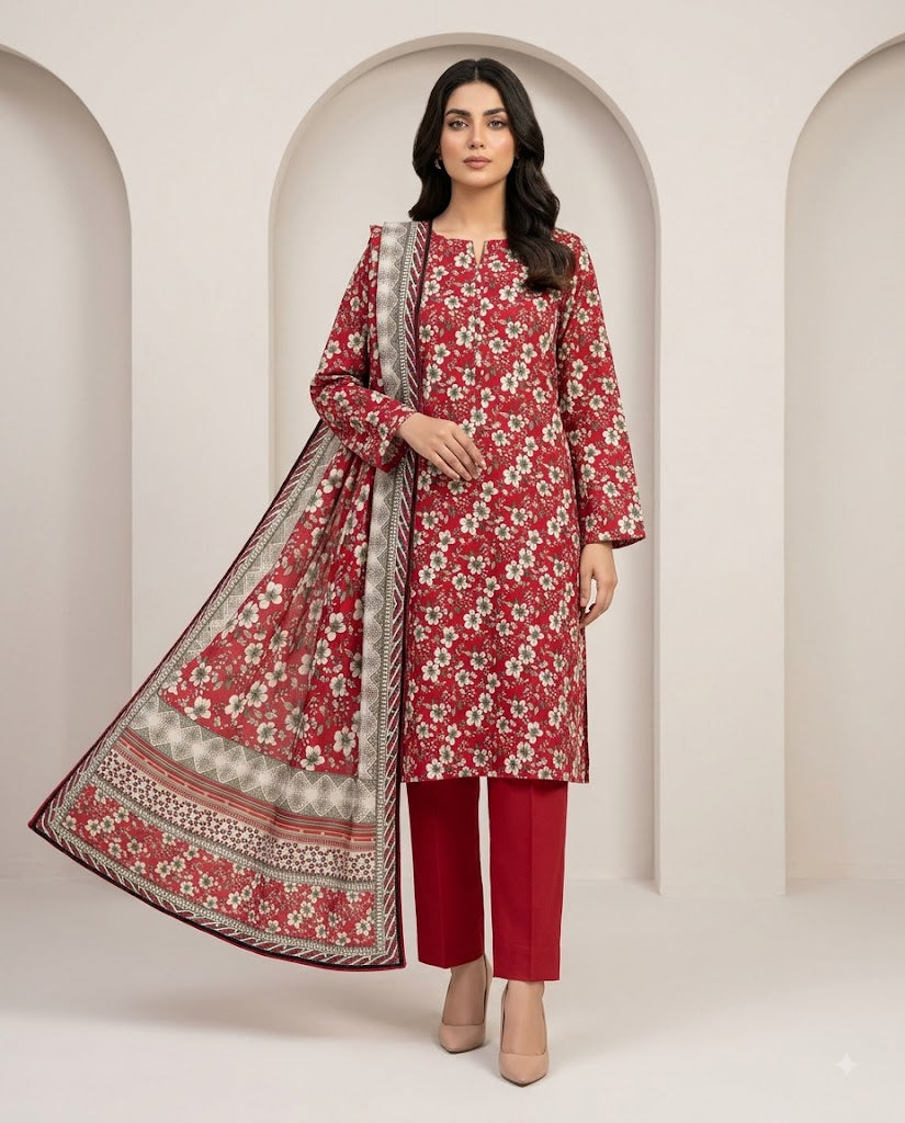 BAROQUE DIGITALUNSTITCHED 3 PIECE PREMIUM LINEN LADIES SUIT