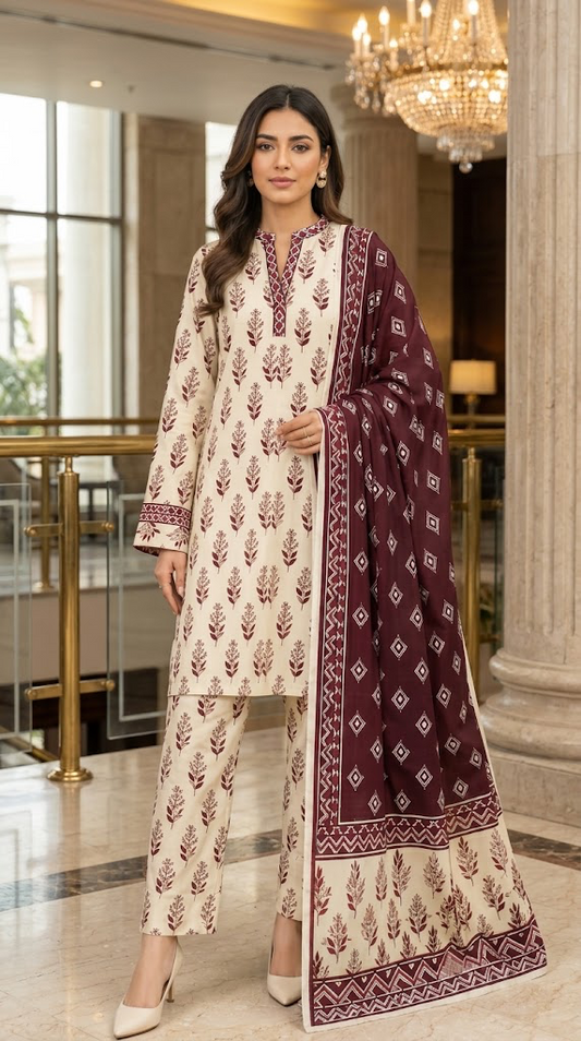 GULAHMAD DIGITALUNSTITCHED 3 PIECE ALLOVER PREMIUM LINEN LADIES SUIT