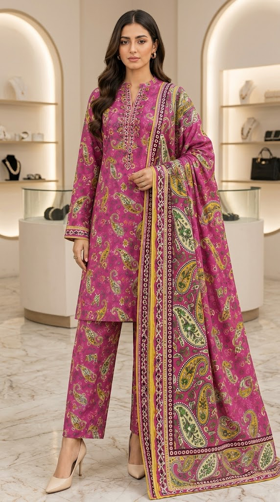 GULAHMAD DIGITALUNSTITCHED 3 PIECE ALLOVER PREMIUM LINEN LADIES SUIT