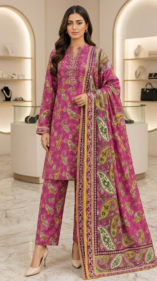 GULAHMAD DIGITALUNSTITCHED 3 PIECE ALLOVER PREMIUM LINEN LADIES SUIT
