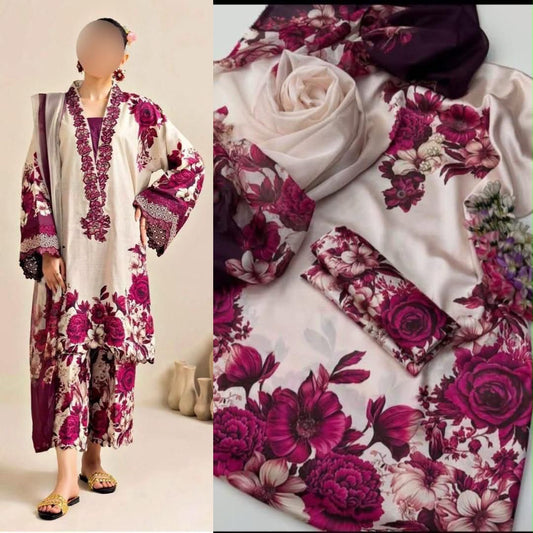 Shamooz Silk 3pc With Silk Dupatta